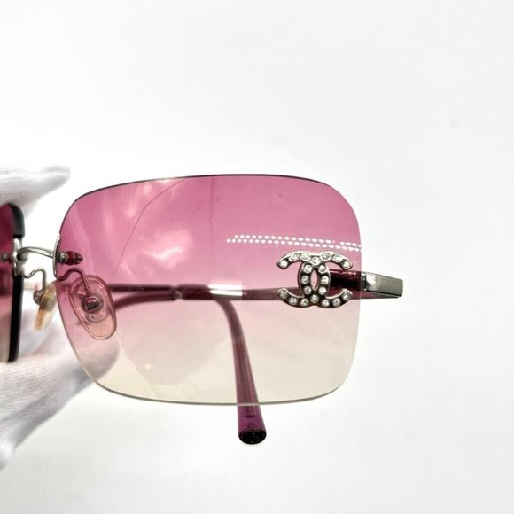 💯 Auth Chanel PINK 4017-D Swarovski Crystal Double C Gradient Sunglasses! - Picture 12 of 14
